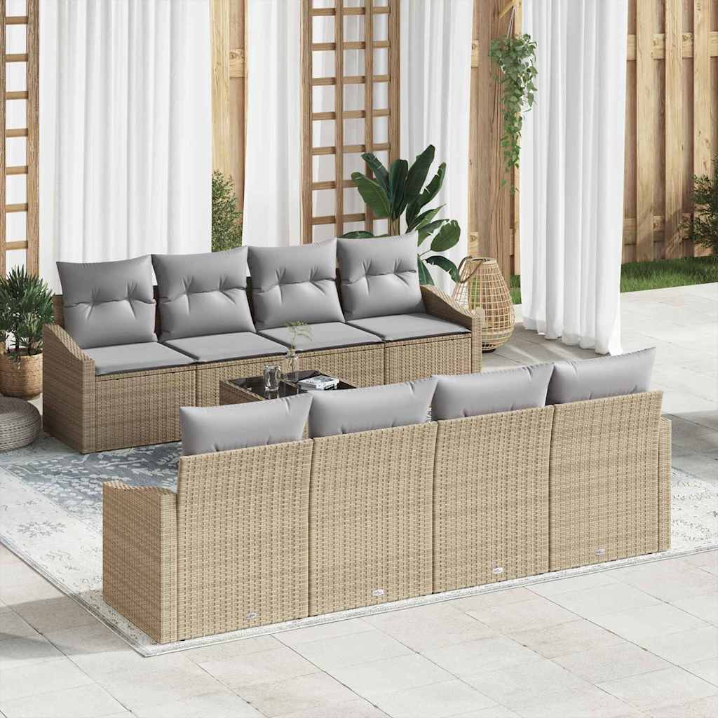 vidaXL Bankstel met kussen met opslag 7 pcs Zwart en Crème poly rattan