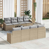 vidaXL Bankstel met kussen met opslag 7 pcs Zwart en Crème poly rattan