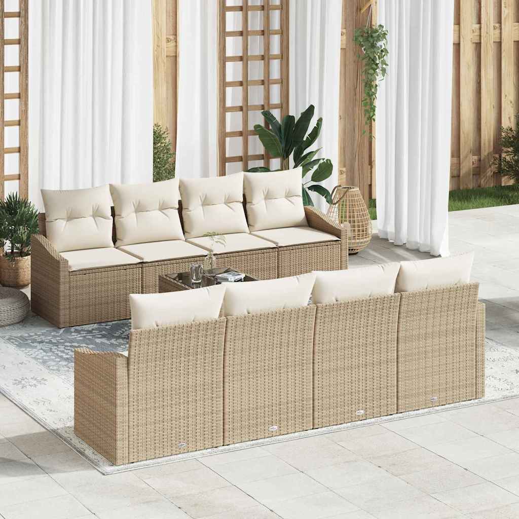vidaXL Bankstel met kussen met opslag 7 pcs Zwart en Crème poly rattan