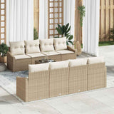 vidaXL Bankstel met kussen met opslag 7 pcs Zwart en Crème poly rattan