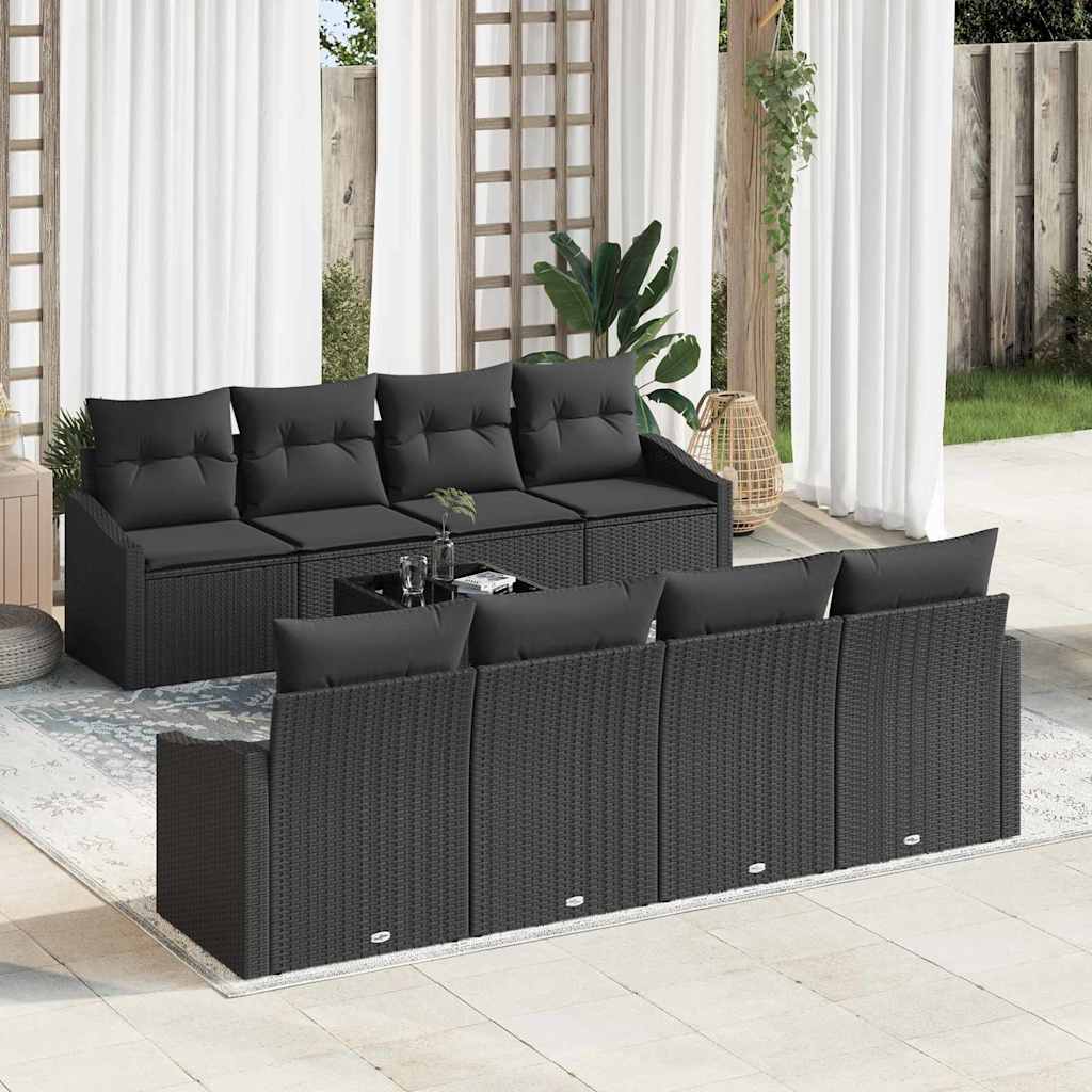 vidaXL Bankstel met kussen met opslag 7 pcs Zwart en Crème poly rattan