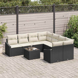 vidaXL Bankstel met kussen met opslag 9 pcs Zwart en Crème poly rattan