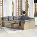 vidaXL Bankstel met kussen met opslag 9 pcs Zwart en Crème poly rattan