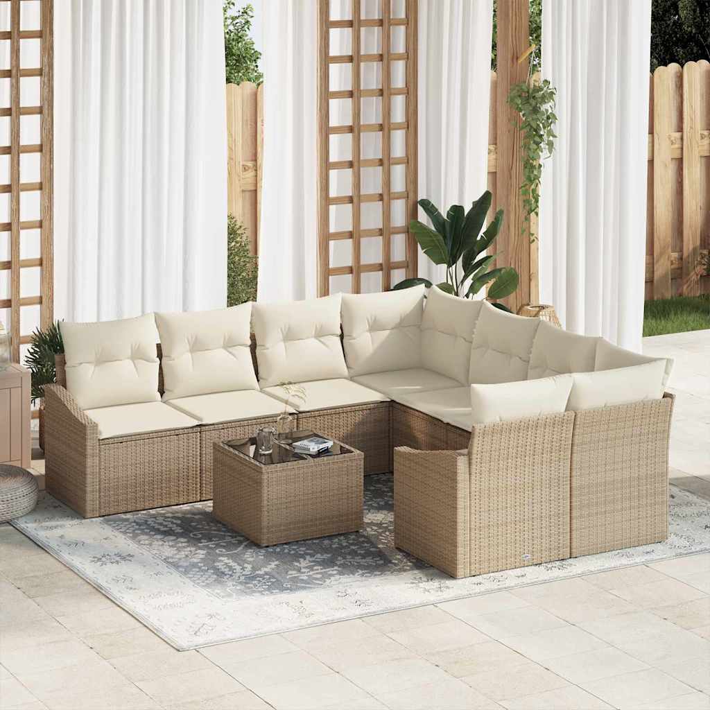 vidaXL Bankstel met kussen met opslag 9 pcs Zwart en Crème poly rattan