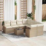 vidaXL Bankstel met kussen met opslag 9 pcs Zwart en Crème poly rattan