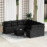 vidaXL Bankstel met kussen met opslag 9 pcs Zwart en Crème poly rattan