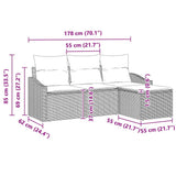 vidaXL Bankstel met kussen met opslag 4 pcs Zwart en Crème poly rattan