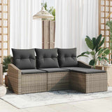 vidaXL Bankstel met kussen met opslag 4 pcs Zwart en Crème poly rattan