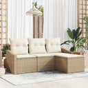 vidaXL Bankstel met kussen met opslag 4 pcs Zwart en Crème poly rattan