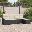 vidaXL Bankstel met kussen met opslag 5 pcs Zwart en Crème poly rattan