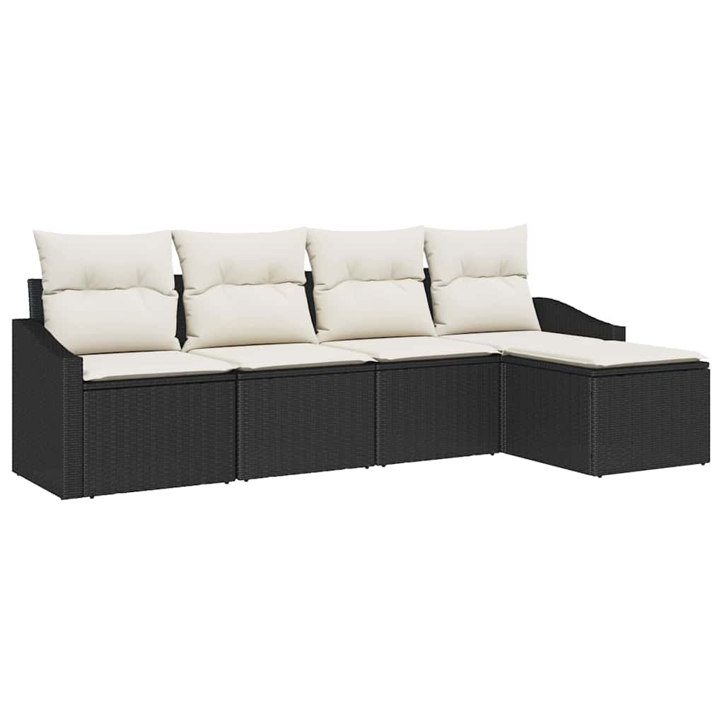 vidaXL Bankstel met kussen met opslag 5 pcs Zwart en Crème poly rattan