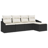 vidaXL Bankstel met kussen met opslag 5 pcs Zwart en Crème poly rattan