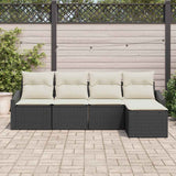 vidaXL Bankstel met kussen met opslag 5 pcs Zwart en Crème poly rattan