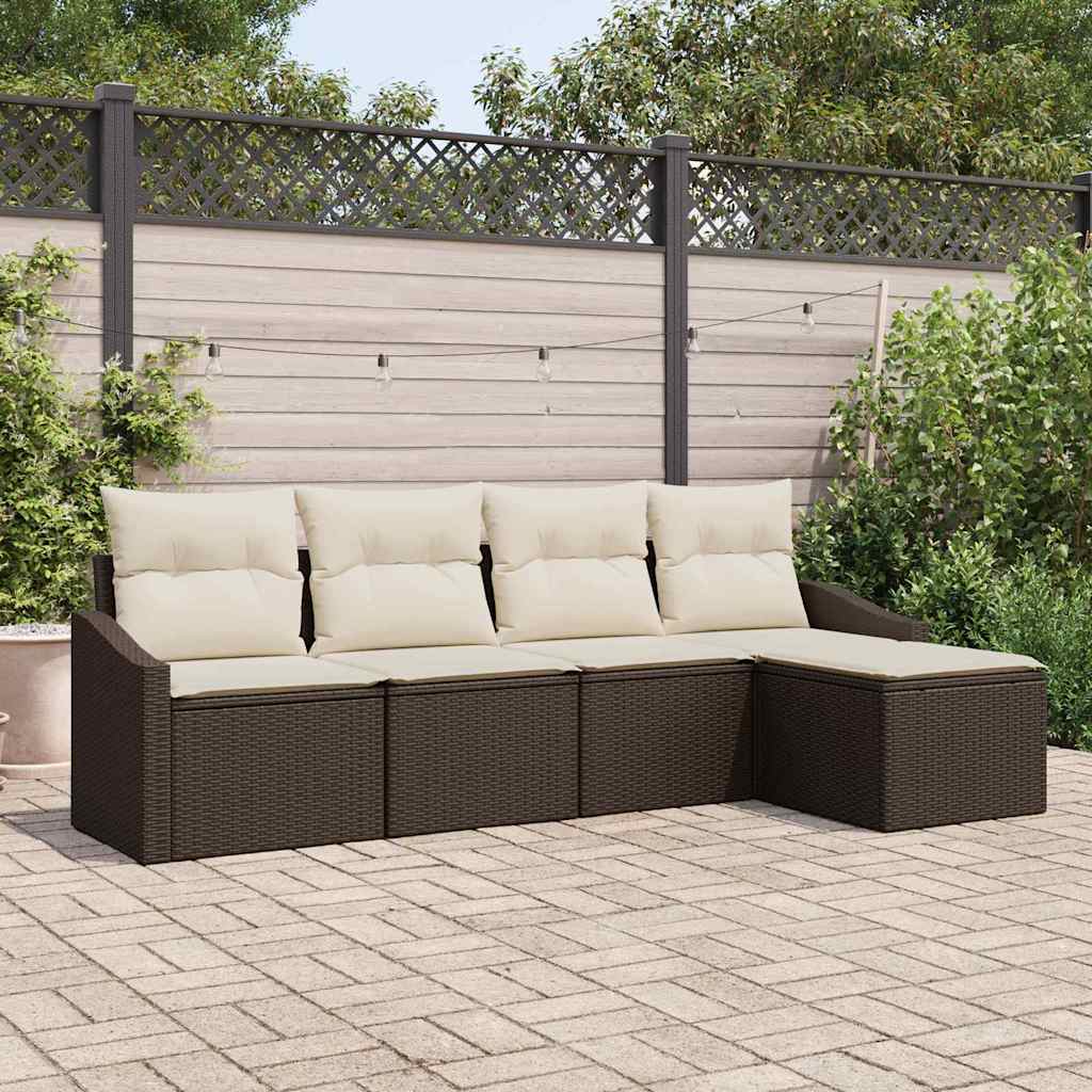 vidaXL Bankstel met kussen met opslag 5 pcs Zwart en Crème poly rattan
