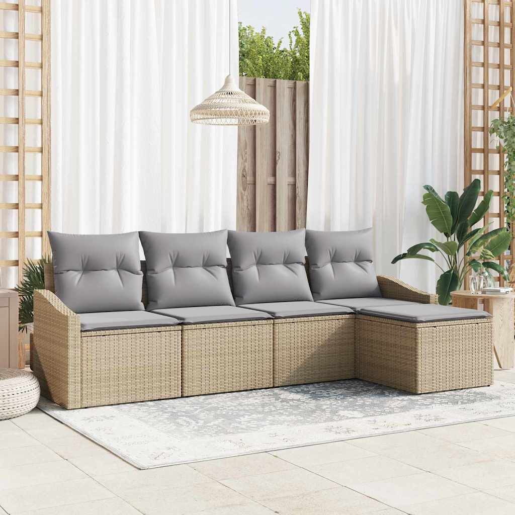 vidaXL Bankstel met kussen met opslag 5 pcs Zwart en Crème poly rattan