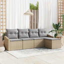 vidaXL Bankstel met kussen met opslag 5 pcs Zwart en Crème poly rattan