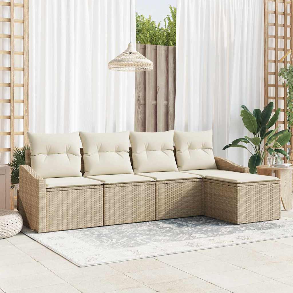 vidaXL Bankstel met kussen met opslag 5 pcs Zwart en Crème poly rattan