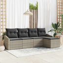 vidaXL Bankstel met kussen met opslag 5 pcs Zwart en Crème poly rattan