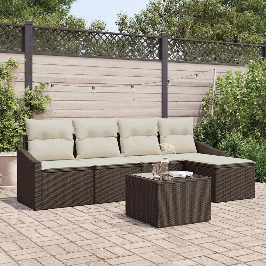 vidaXL Bankstel met kussen met opslag 5 pcs Zwart en Crème poly rattan