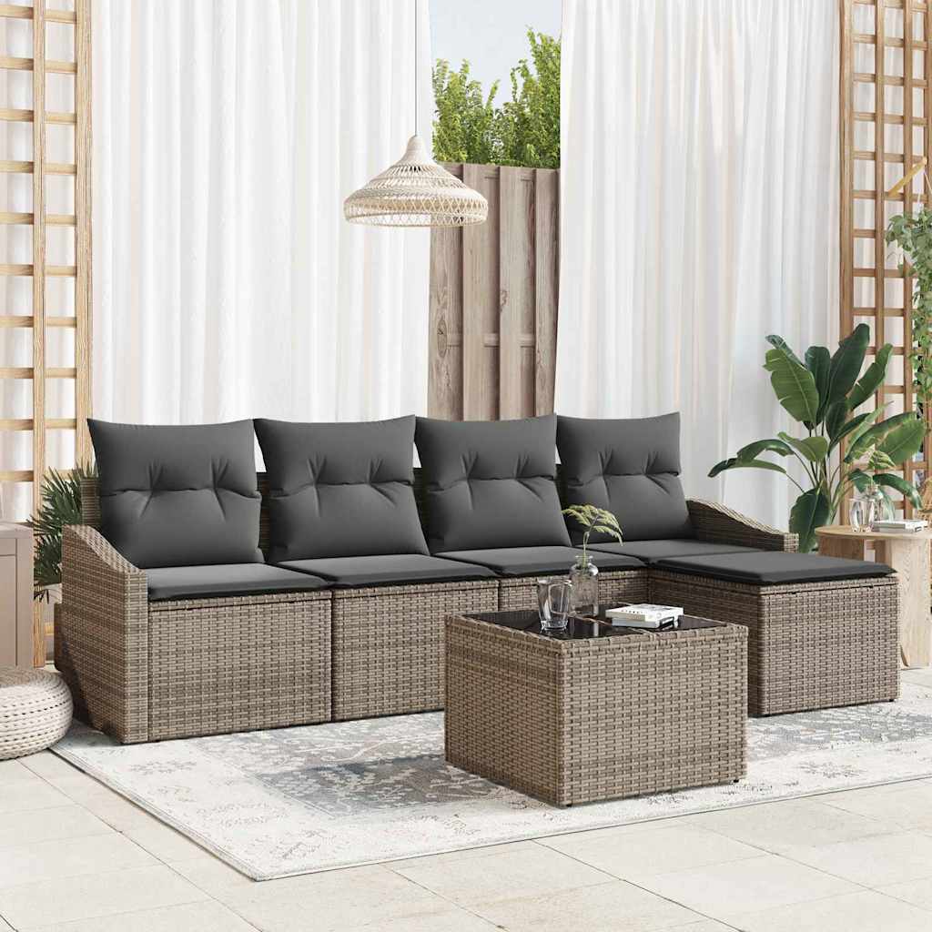 vidaXL Bankstel met kussen met opslag 5 pcs Zwart en Crème poly rattan