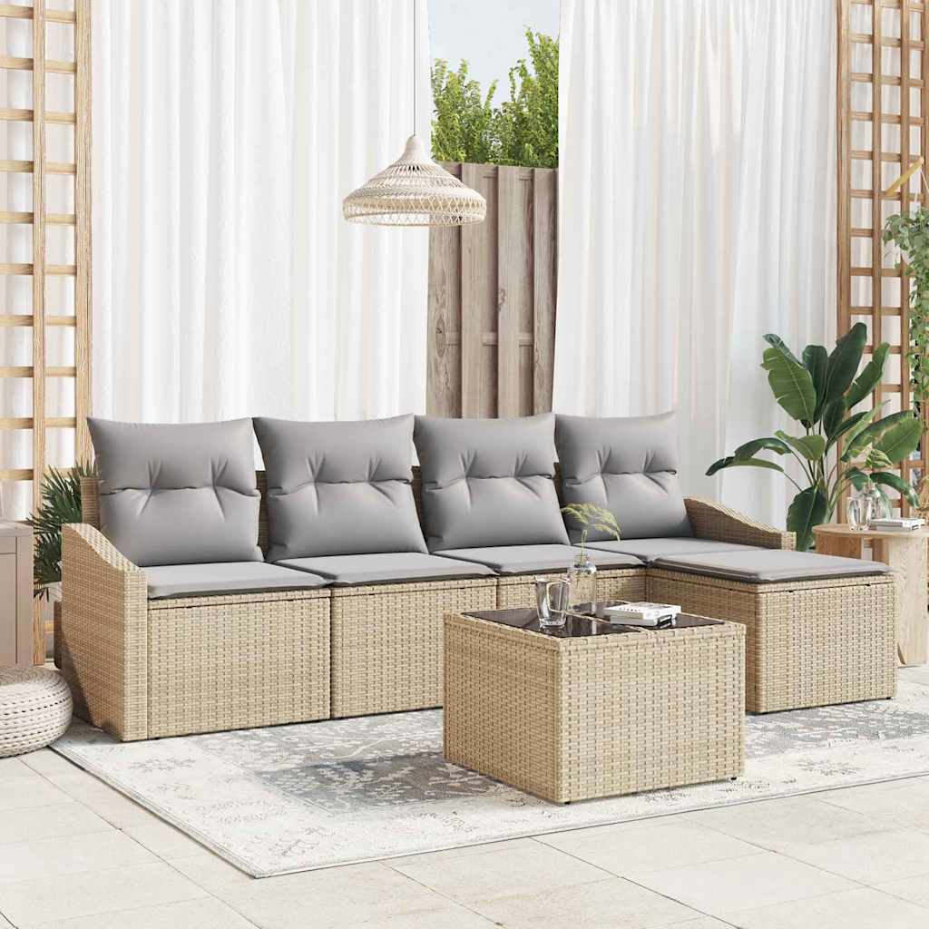 vidaXL Bankstel met kussen met opslag 5 pcs Zwart en Crème poly rattan