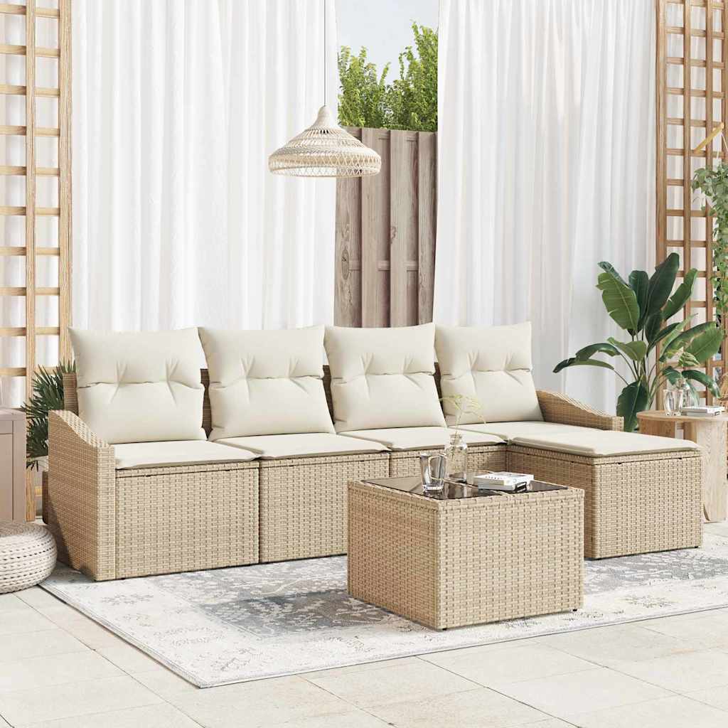 vidaXL Bankstel met kussen met opslag 5 pcs Zwart en Crème poly rattan