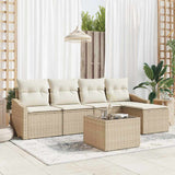 vidaXL Bankstel met kussen met opslag 5 pcs Zwart en Crème poly rattan