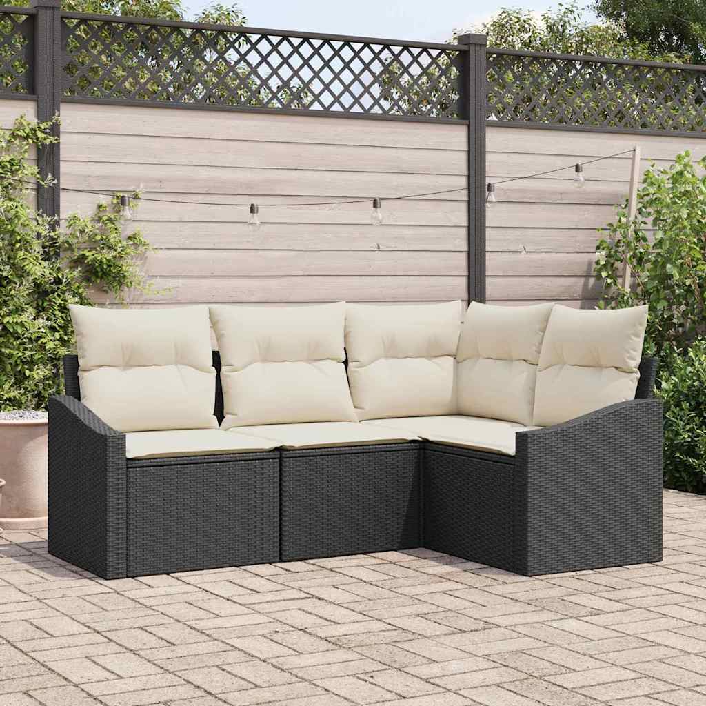 vidaXL Tuinbank Set met kussen 4 pcs Zwart en Wit poly rattan