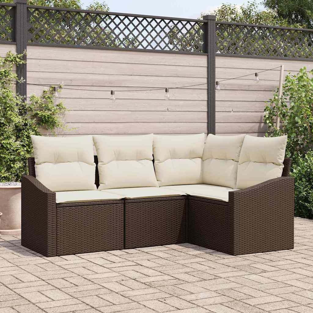 vidaXL Tuinbank Set met kussen 4 pcs Zwart en Wit poly rattan