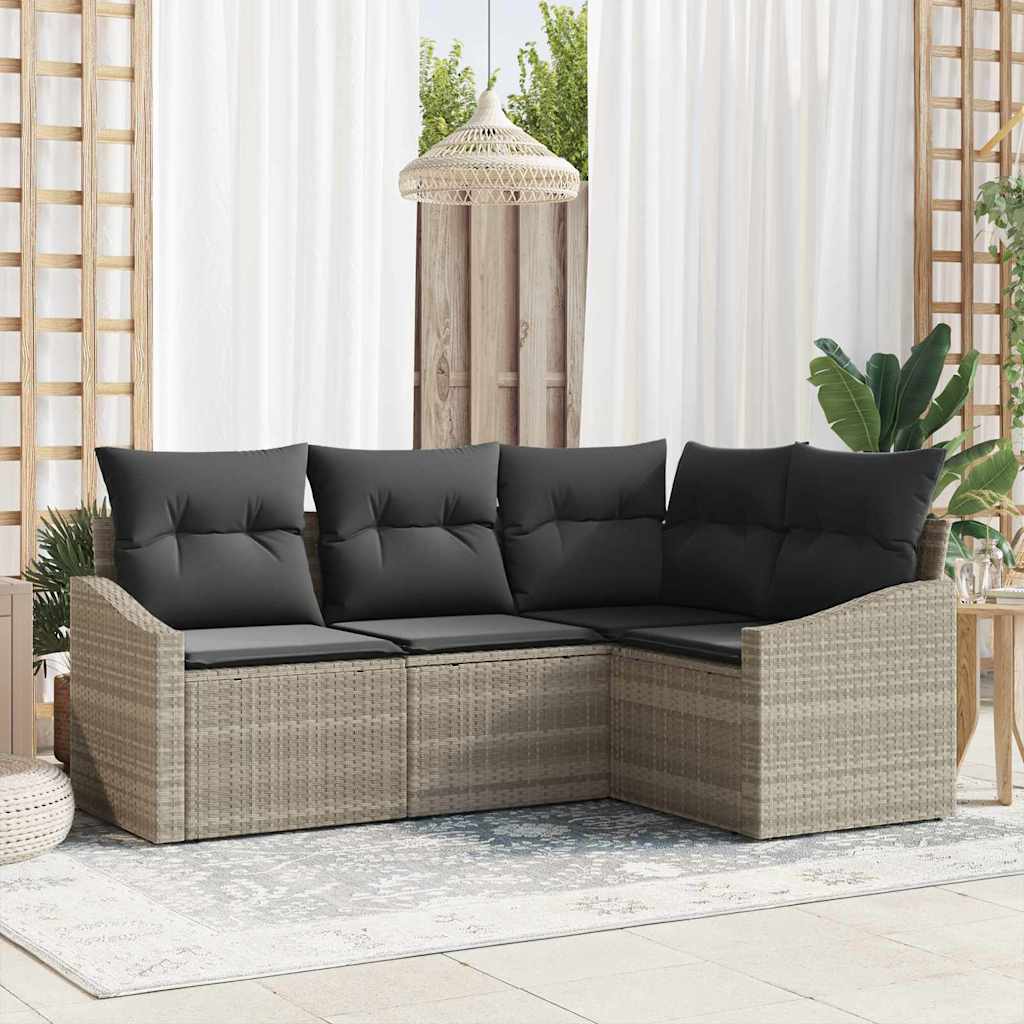 vidaXL Tuinbank Set met kussen 4 pcs Zwart en Wit poly rattan
