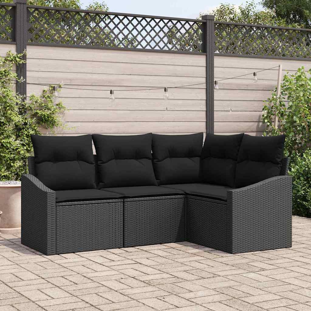vidaXL Tuinbank Set met kussen 4 pcs Zwart en Wit poly rattan