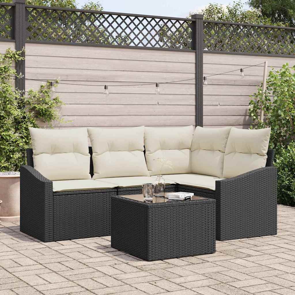 vidaXL Tuinbank Set met kussen 4 pcs Zwart en Wit poly rattan