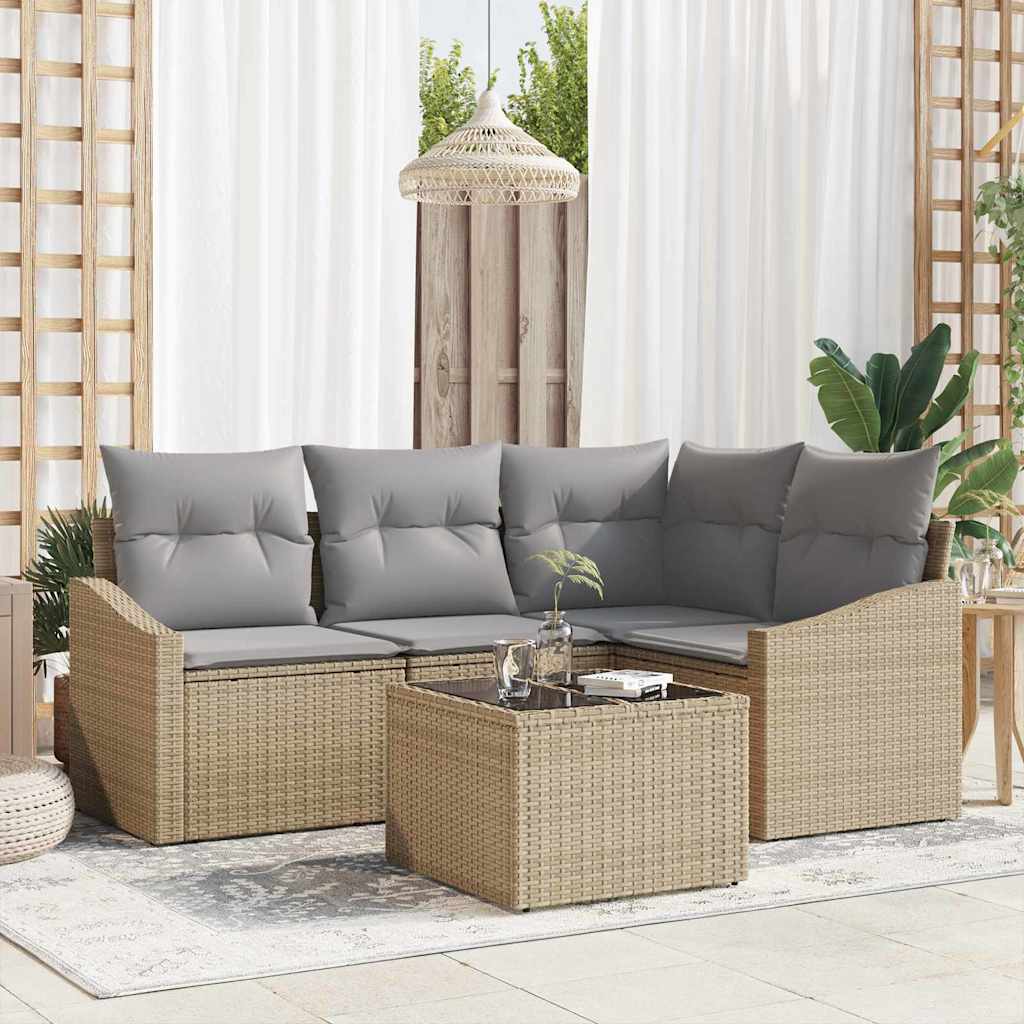 vidaXL Tuinbank Set met kussen 4 pcs Zwart en Wit poly rattan