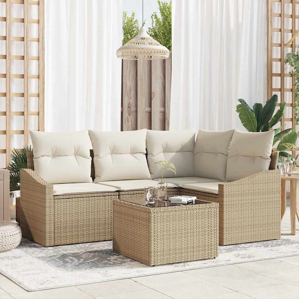 vidaXL Tuinbank Set met kussen 4 pcs Zwart en Wit poly rattan