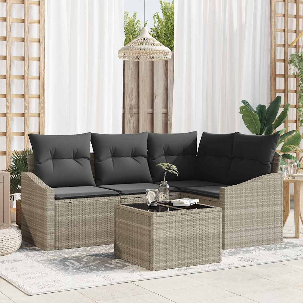 vidaXL Tuinbank Set met kussen 4 pcs Zwart en Wit poly rattan
