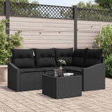 vidaXL Tuinbank Set met kussen 4 pcs Zwart en Wit poly rattan