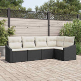 vidaXL Tuinbank Set met kussen 5 pcs Zwart en Wit poly rattan