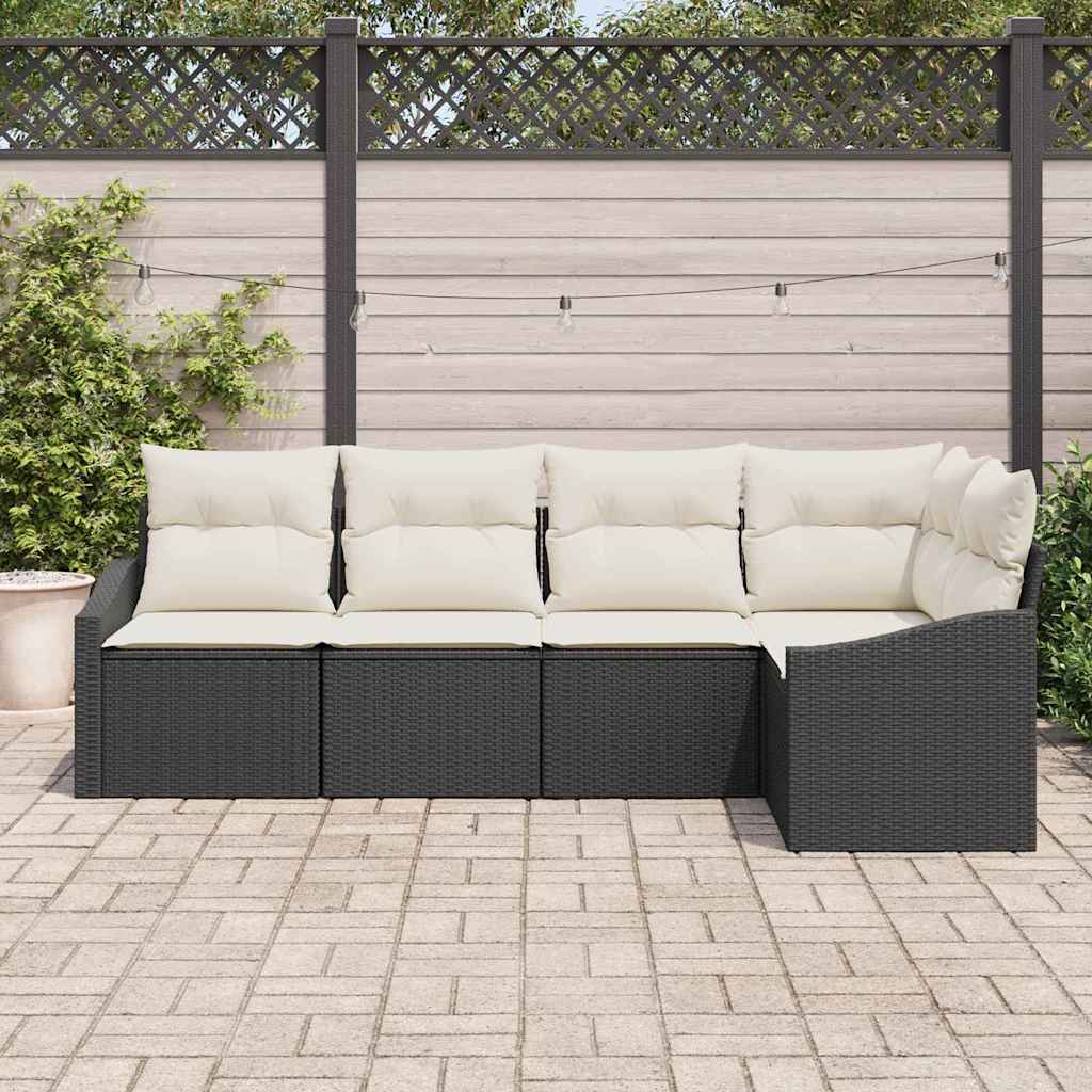 vidaXL Tuinbank Set met kussen 5 pcs Zwart en Wit poly rattan