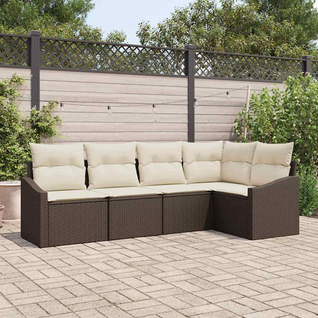 vidaXL Tuinbank Set met kussen 5 pcs Zwart en Wit poly rattan