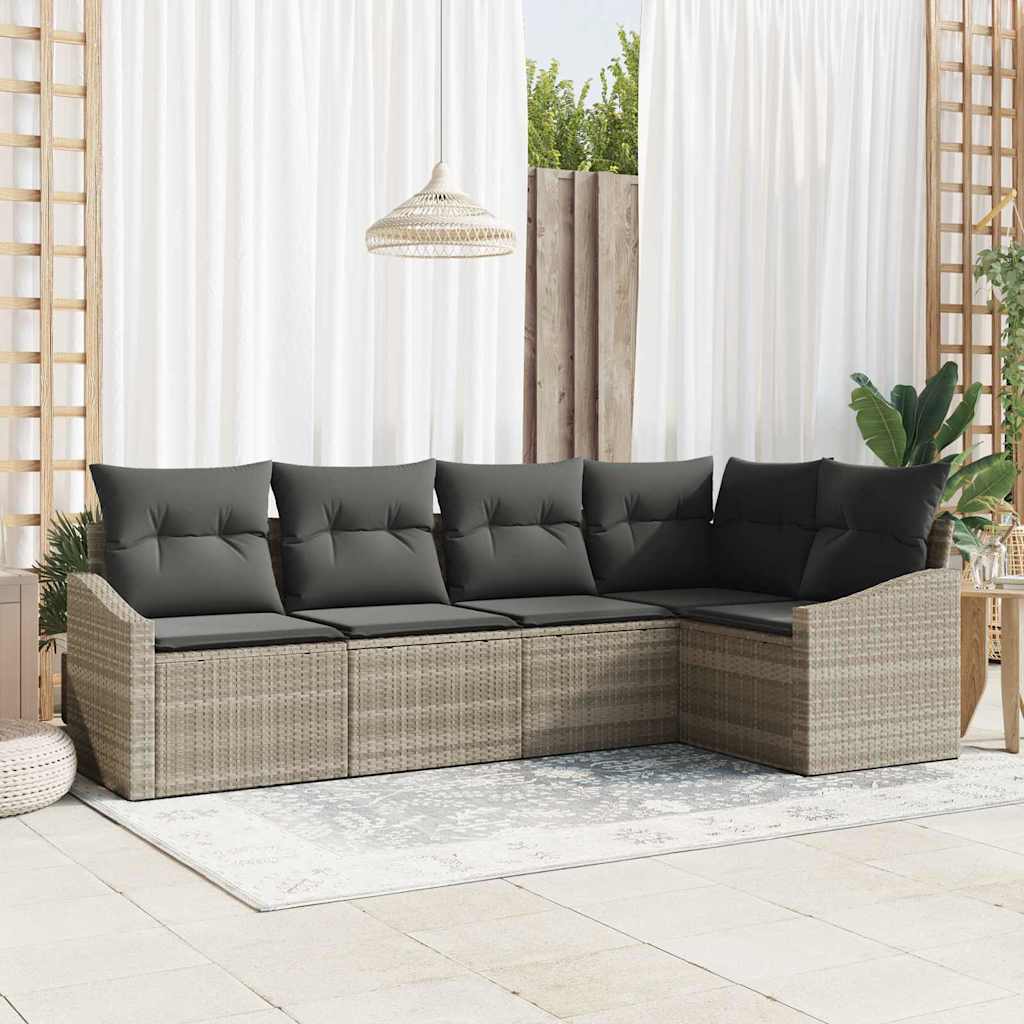 vidaXL Tuinbank Set met kussen 5 pcs Zwart en Wit poly rattan