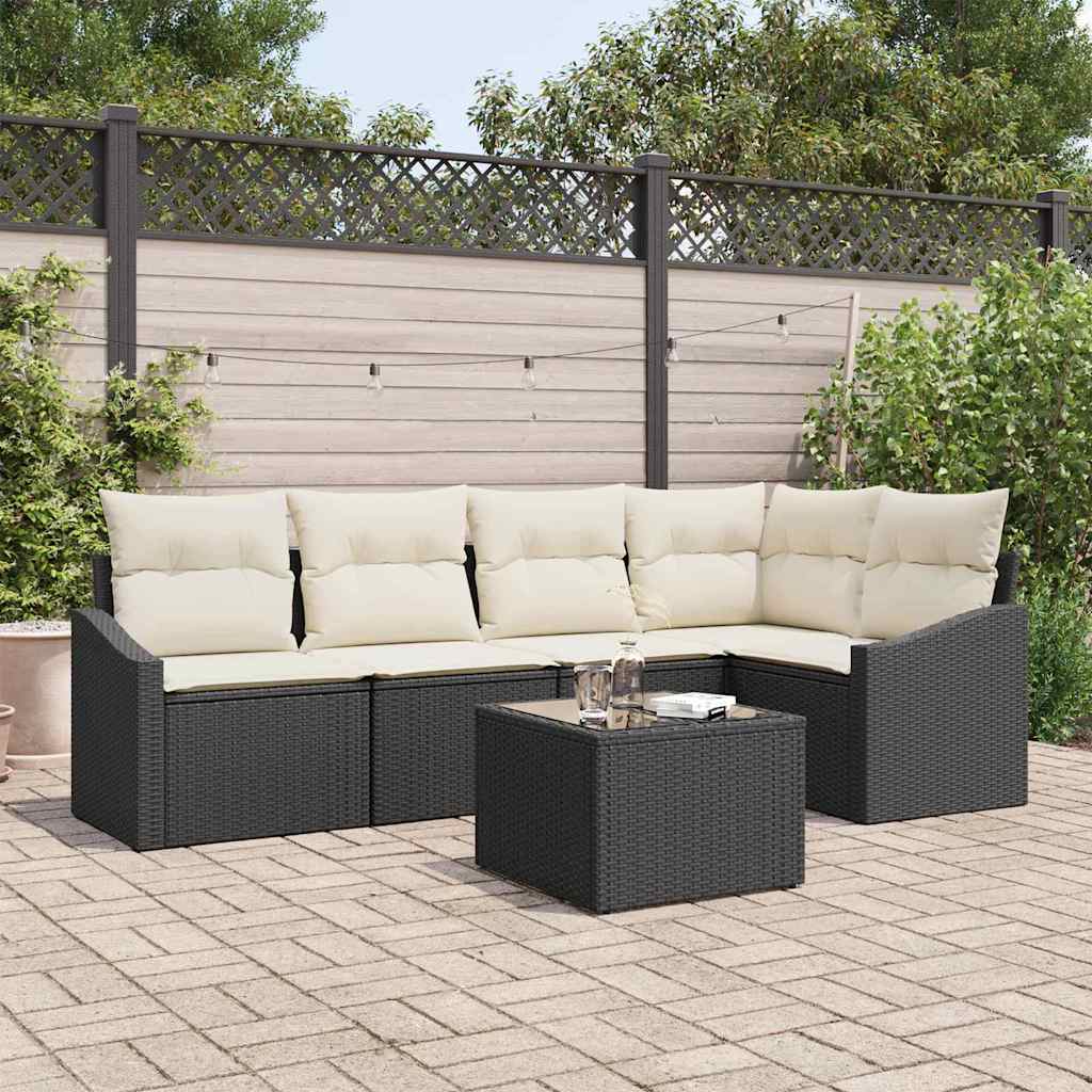 vidaXL Tuinbank Set met kussen 5 pcs Zwart en Wit poly rattan