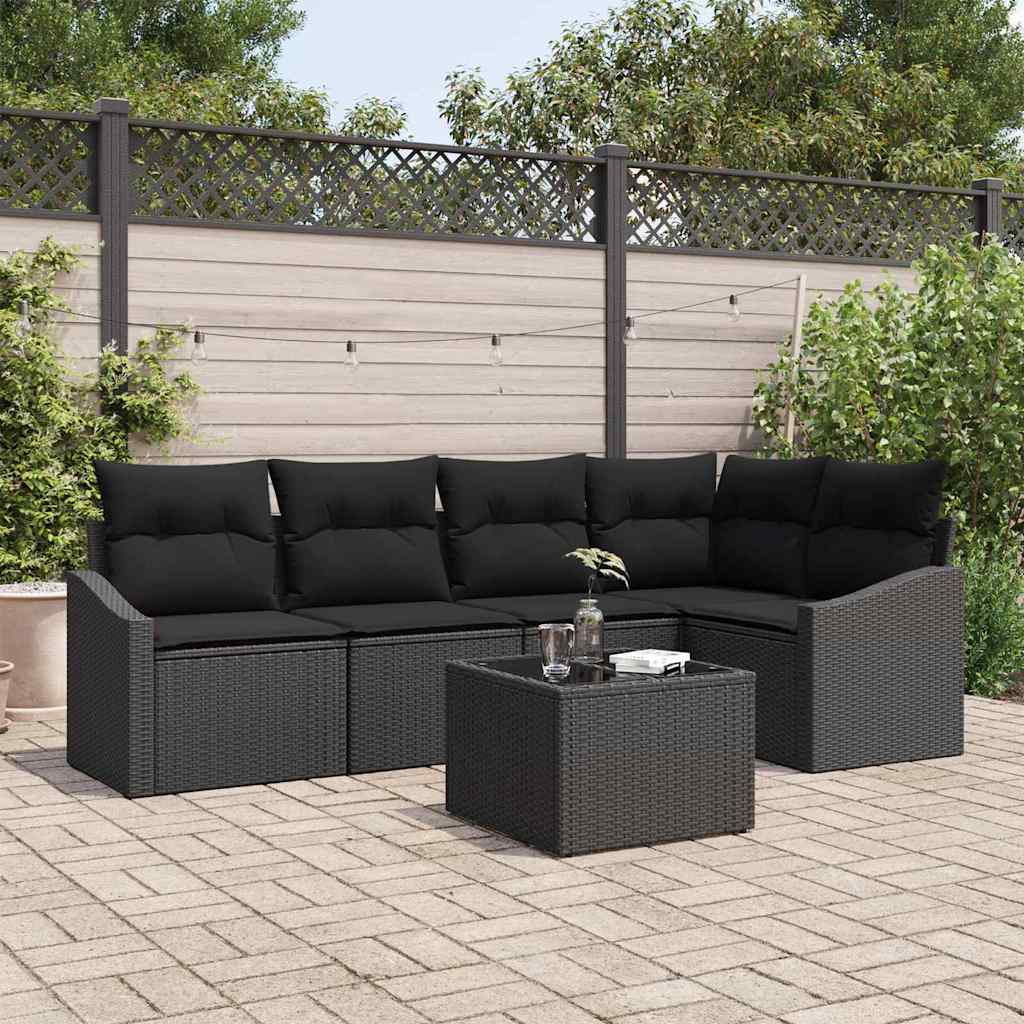 vidaXL Tuinbank Set met kussen 5 pcs Zwart en Wit poly rattan