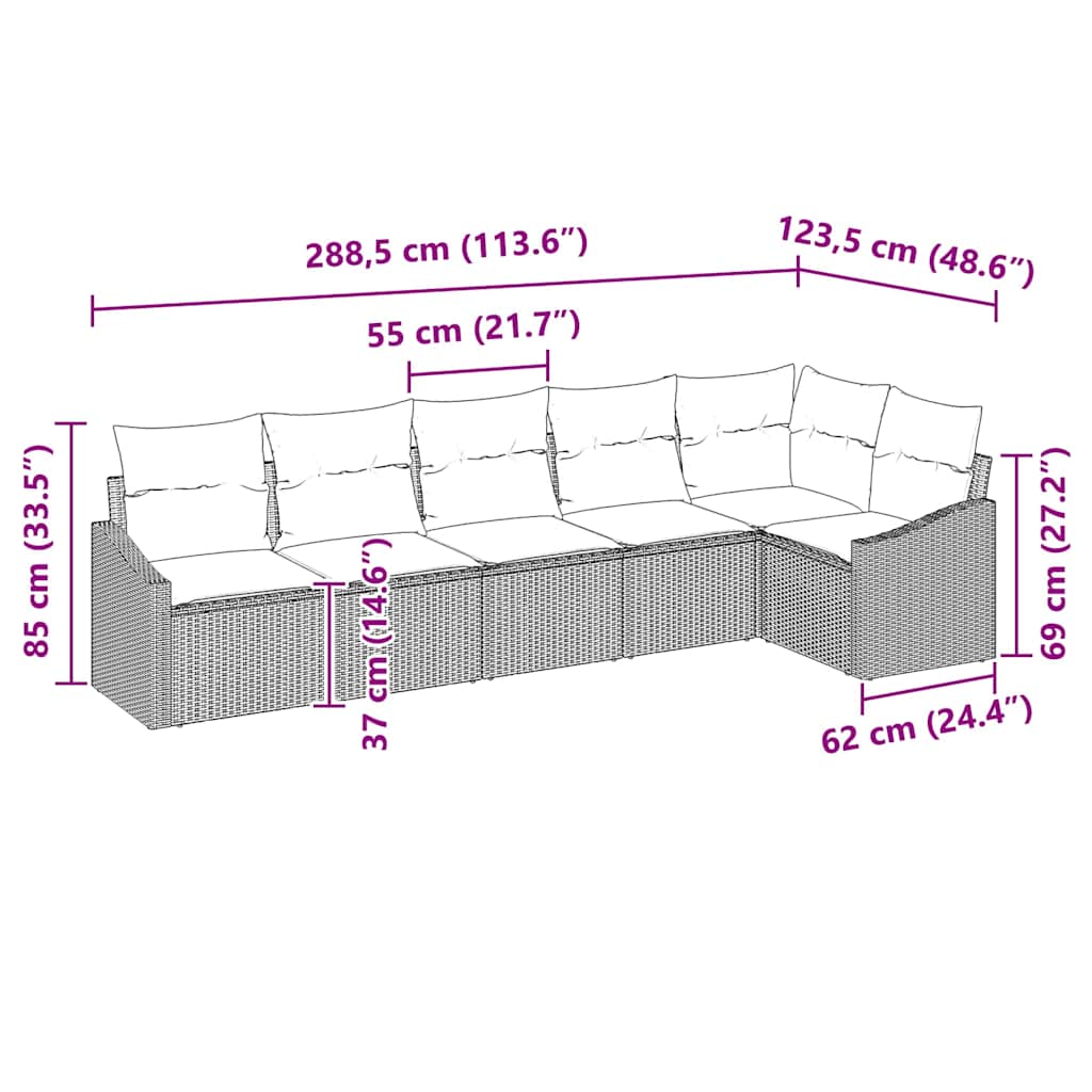 vidaXL Garden Lounge Set with cushions 6 pcs Black and White poly rattan