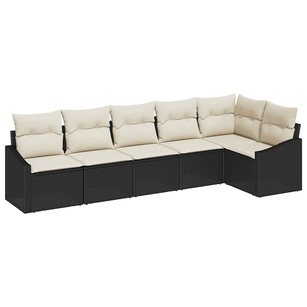 vidaXL Garden Lounge Set with cushions 6 pcs Black and White poly rattan