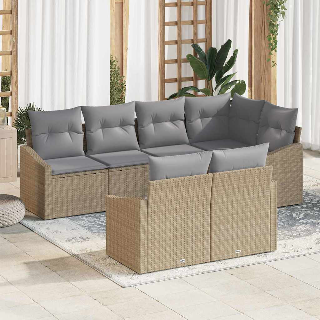 vidaXL Tuinbank Set met kussen 7 pcs Zwart en Wit poly rattan