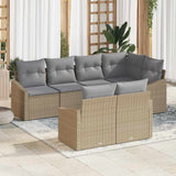 vidaXL Tuinbank Set met kussen 7 pcs Zwart en Wit poly rattan