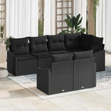 vidaXL Tuinbank Set met kussen 7 pcs Zwart en Wit poly rattan