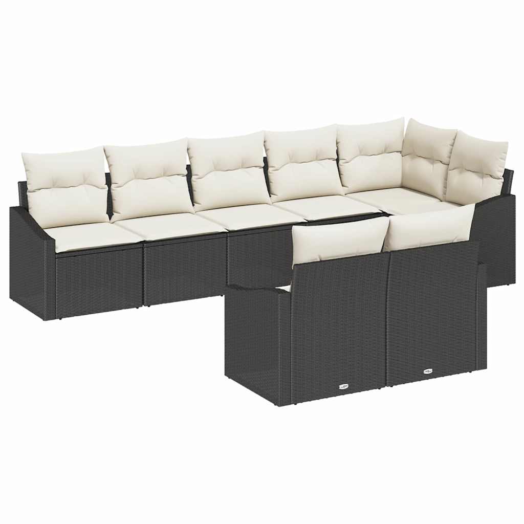 vidaXL Tuinbank Set met kussen 8 pcs Zwart en Wit poly rattan