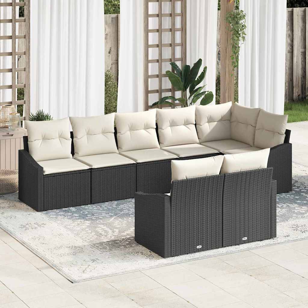 vidaXL Tuinbank Set met kussen 8 pcs Zwart en Wit poly rattan