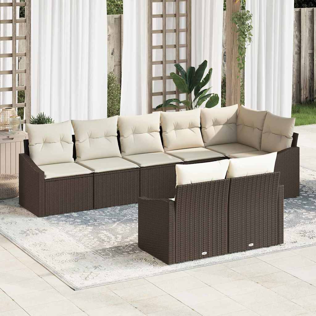 vidaXL Tuinbank Set met kussen 8 pcs Zwart en Wit poly rattan
